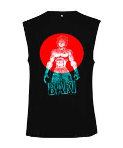 Baki Anime Tasarım Baskılı Siyah Kesik Kol Unisex Tişört