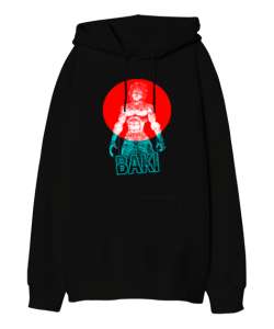 Baki Anime Tasarım Baskılı Siyah Oversize Unisex Kapüşonlu Sweatshirt