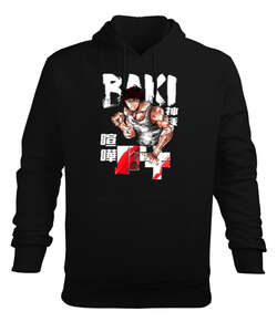 BAKI HANMA ANIME - Baki Hanma Retro 90s Baskılı Siyah Erkek Kapüşonlu Hoodie Sweatshirt