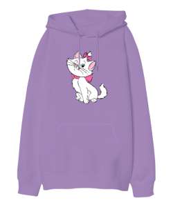 Bakımlı Sevimli Kedi - Sweet Cat Lila Oversize Unisex Kapüşonlu Sweatshirt