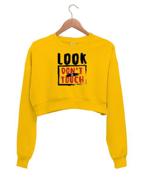 Tisho - Bakma Ama Dokun - Touch Sarı Kadın Crop Sweatshirt