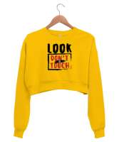 Bakma Ama Dokun - Touch Sarı Kadın Crop Sweatshirt - Thumbnail