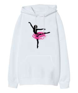 Balerin - Ballerina - Bale - Ballet - Tutu Beyaz Oversize Unisex Kapüşonlu Sweatshirt