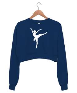 Balerin - Ballerina - Bale - Ballet - V4 Lacivert Kadın Crop Sweatshirt