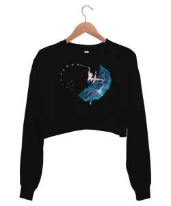 Balerin - Ballerina - Peri Siyah Kadın Crop Sweatshirt