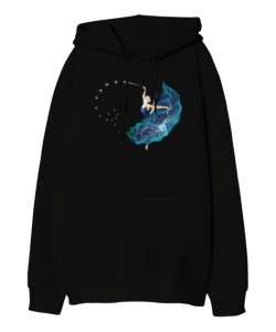 Balerin - Ballerina - Peri Siyah Oversize Unisex Kapüşonlu Sweatshirt