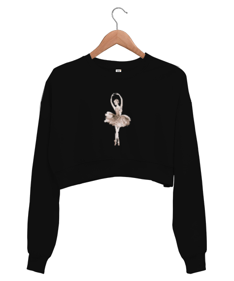 Tisho - Balerin Siyah Kadın Crop Sweatshirt