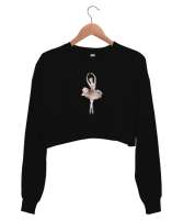 Balerin Siyah Kadın Crop Sweatshirt - Thumbnail