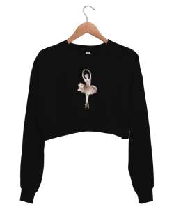 Balerin Siyah Kadın Crop Sweatshirt