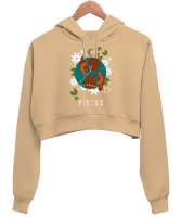 BALIK BURCU Camel Kadın Crop Hoodie Kapüşonlu Sweatshirt - Thumbnail