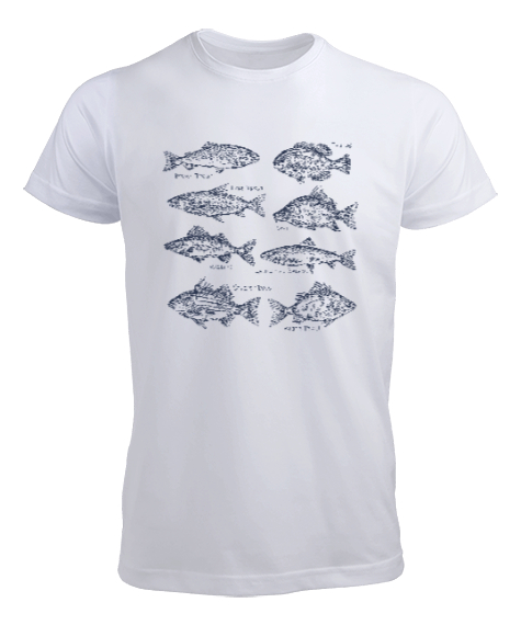 Tisho - Balık Çizimleri - Balıklar - Fishs Beyaz Erkek Tişört