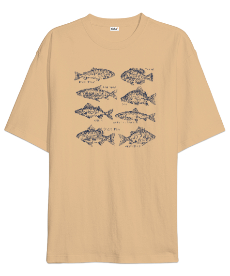 Tisho - Balık Çizimleri - Balıklar - Fishs Camel Oversize Unisex Tişört