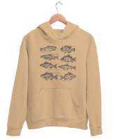 Balık Çizimleri - Balıklar - Fishs Camel Unisex Kapşonlu Sweatshirt - Thumbnail