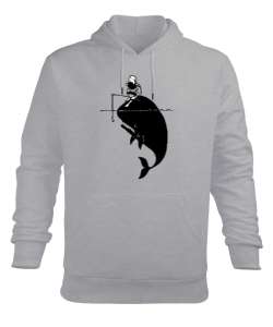 Balıkçı ve Balina - Fishing Gri Erkek Kapüşonlu Hoodie Sweatshirt