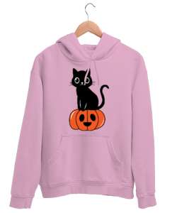 balkabağı ve kedi Pembe Unisex Kapşonlu Sweatshirt