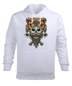 Baltalı vahşi boz ayı ve kurukafalar Erkek Kapüşonlu Hoodie Sweatshirt