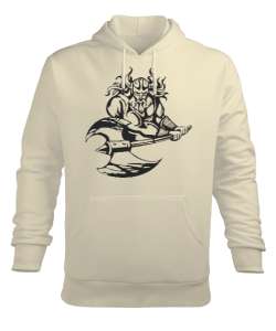 Baltalı Viking Krem Erkek Kapüşonlu Hoodie Sweatshirt