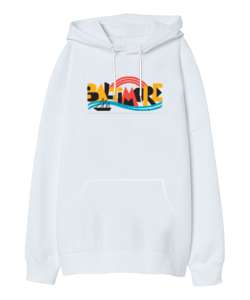 Baltimore City Beyaz Oversize Unisex Kapüşonlu Sweatshirt