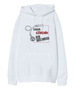 Bana Güvenin, Ben Doktorum Beyaz Oversize Unisex Kapüşonlu Sweatshirt