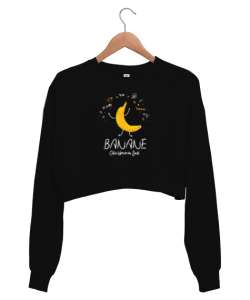 Banane - Banana - Bana Ne Komik V2 Siyah Kadın Crop Sweatshirt