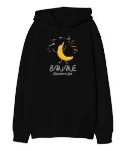 Banane - Banana - Bana Ne Komik V2 Siyah Oversize Unisex Kapüşonlu Sweatshirt