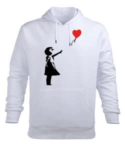 Banksy Letting Love Go Balloon Girl Baskılı Beyaz Erkek Kapüşonlu Hoodie Sweatshirt