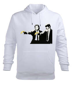 Banksy Pulp Fiction Banana Guns Beyaz Erkek Kapüşonlu Hoodie Sweatshirt