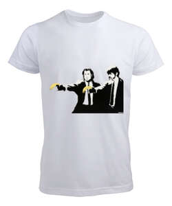 Banksy Pulp Fiction Banana Guns Beyaz Erkek Tişört