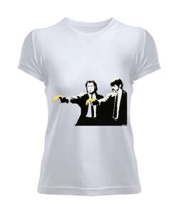 Banksy Pulp Fiction Banana Guns Beyaz Kadın Tişört