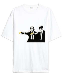 Banksy Pulp Fiction Banana Guns Beyaz Oversize Unisex Tişört