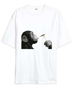 Banksy Steez Chimp Monkey Beyaz Oversize Unisex Tişört