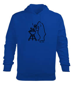 Barbecue Bear Saks Mavi Erkek Kapüşonlu Hoodie Sweatshirt