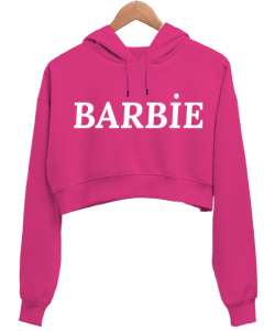 Barbie Fuşya Kadın Crop Hoodie Kapüşonlu Sweatshirt