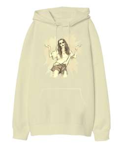 Barbie Krem Oversize Unisex Kapüşonlu Sweatshirt