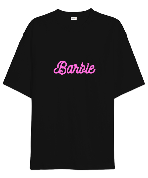 Tisho - Barbie Pembe Yazı Baskılı Siyah Oversize Unisex Tişört