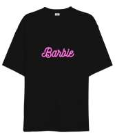 Barbie Pembe Yazı Baskılı Siyah Oversize Unisex Tişört - Thumbnail