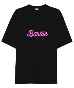 Barbie Pembe Yazı Baskılı Siyah Oversize Unisex Tişört