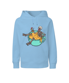 Bardağın içinde olan iskelet baskılı erkek Çocuk Unisex Hoodie Kapüşonlu