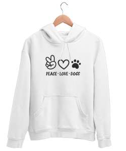 Barış Sevgi ve Köpek Patisi - Peace Love Beyaz Unisex Kapşonlu Sweatshirt