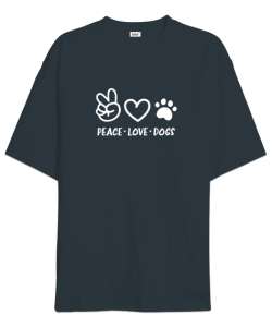 Barış Sevgi ve Köpek Patisi - Peace Love Füme Oversize Unisex Tişört