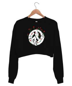 Barış ve Güller - Peace And Roses Siyah Kadın Crop Sweatshirt