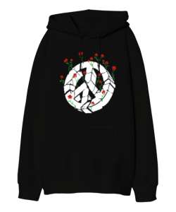 Barış ve Güller - Peace And Roses Siyah Oversize Unisex Kapüşonlu Sweatshirt