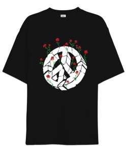 Barış ve Güller - Peace And Roses Siyah Oversize Unisex Tişört