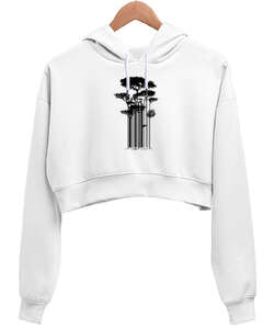 Barkod Ağaç - Barcode Trees illustration Beyaz Kadın Crop Hoodie Kapüşonlu Sweatshirt