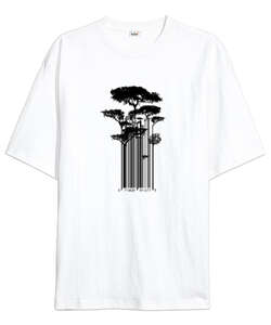 Barkod Ağaç - Barcode Trees illustration Beyaz Oversize Unisex Tişört