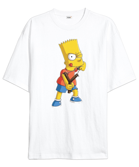 Tisho - Bart Simpson Beyaz Oversize Unisex Tişört