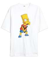 Bart Simpson Beyaz Oversize Unisex Tişört - Thumbnail