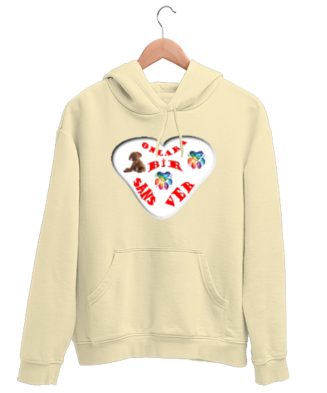 Tisho - Başıboş Sokak Hayvanları, Sokak Köpeği, Can Dostlarımız Krem Unisex Kapşonlu Sweatshirt