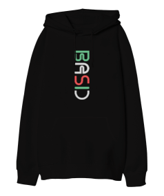 Basic Fall Siyah Oversize Unisex Kapüşonlu Sweatshirt