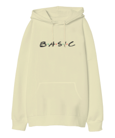 Basic Friends Krem Oversize Unisex Kapüşonlu Sweatshirt